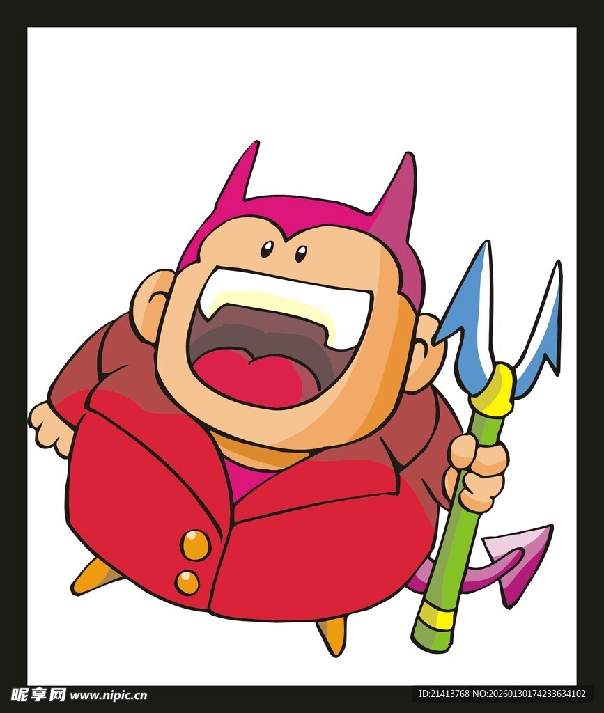 卡通恶魔形象手持三叉戟