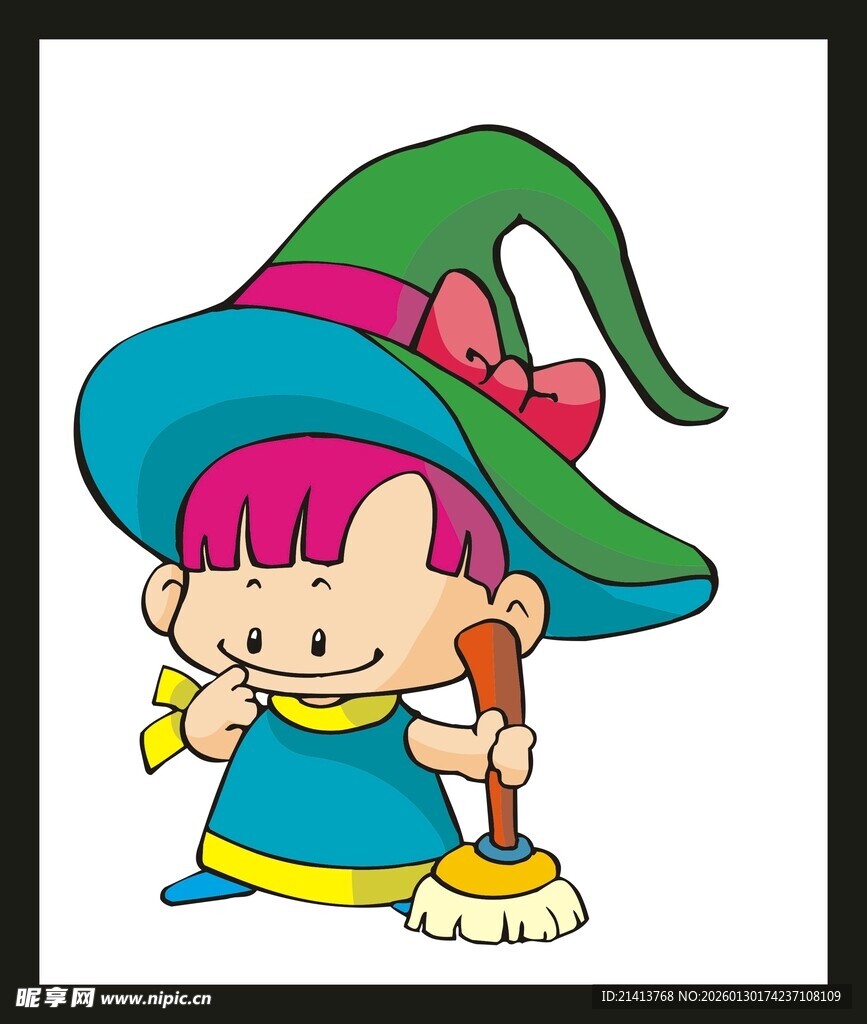 可爱小女巫手持扫帚