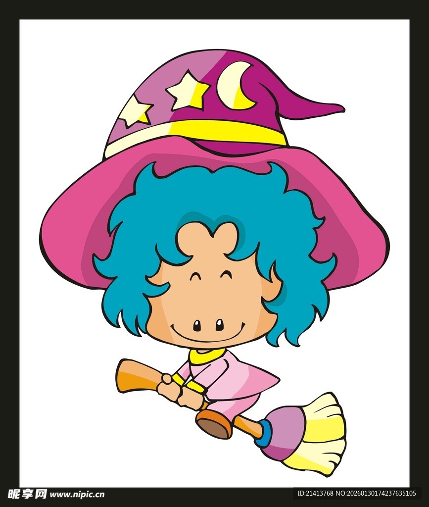 可爱小女巫骑扫帚