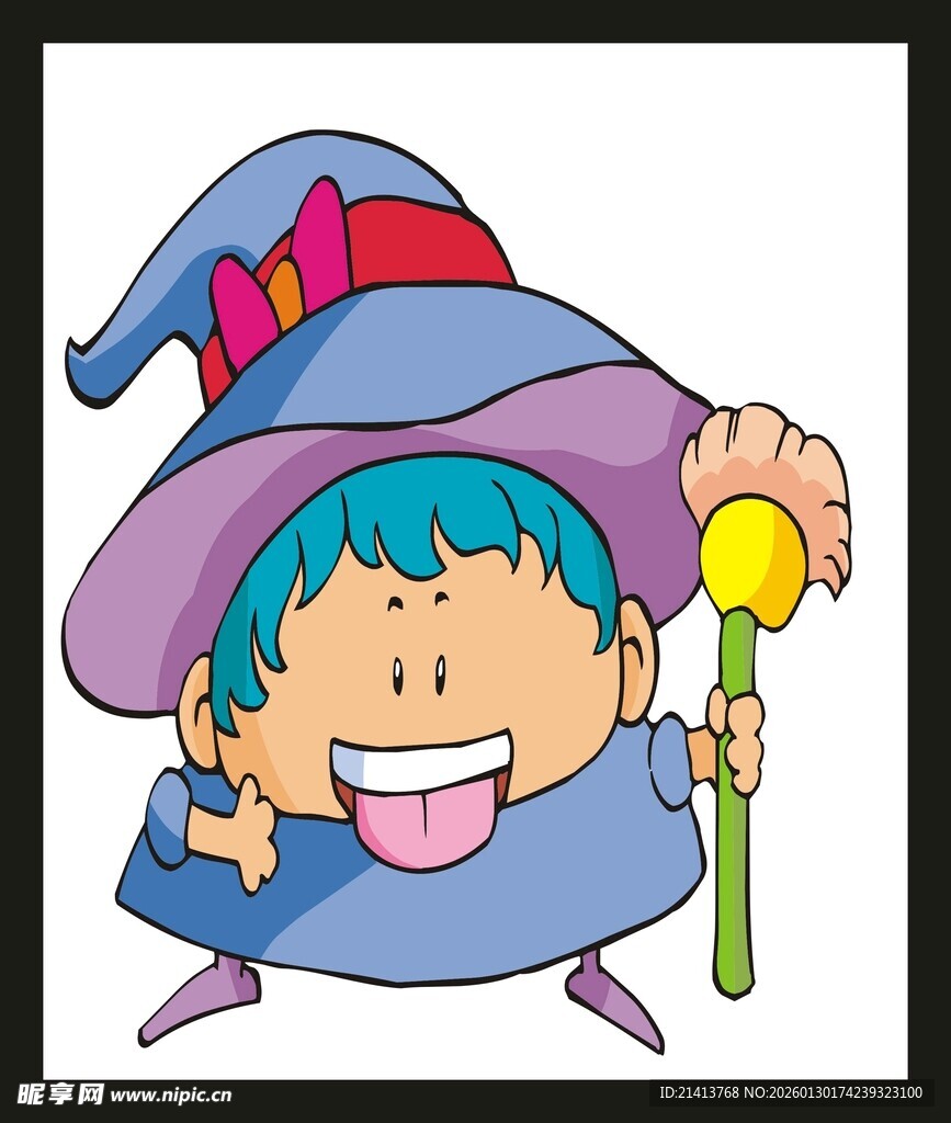 可爱小巫师手持魔杖卖萌