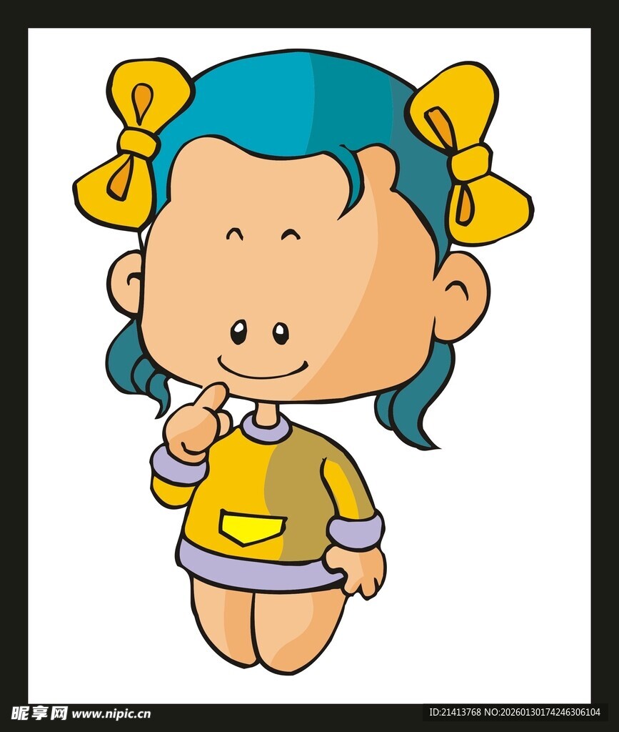 可爱蓝发蝴蝶结小女孩