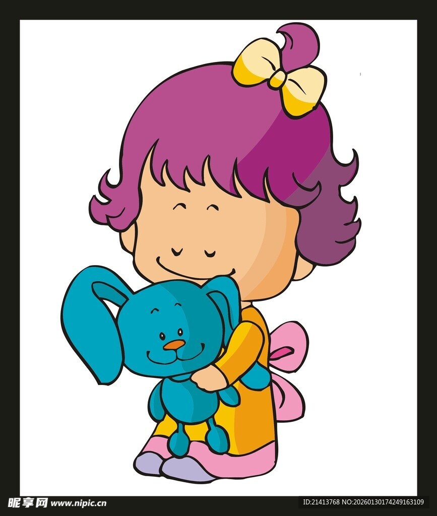 抱玩偶的紫发小女孩