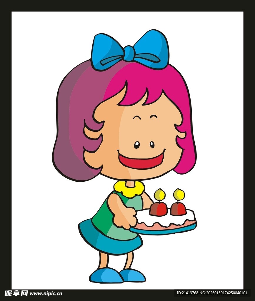 捧蛋糕的可爱小女孩