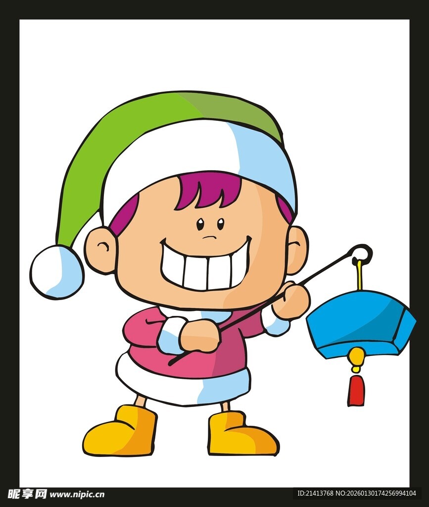 戴帽孩童手持灯笼