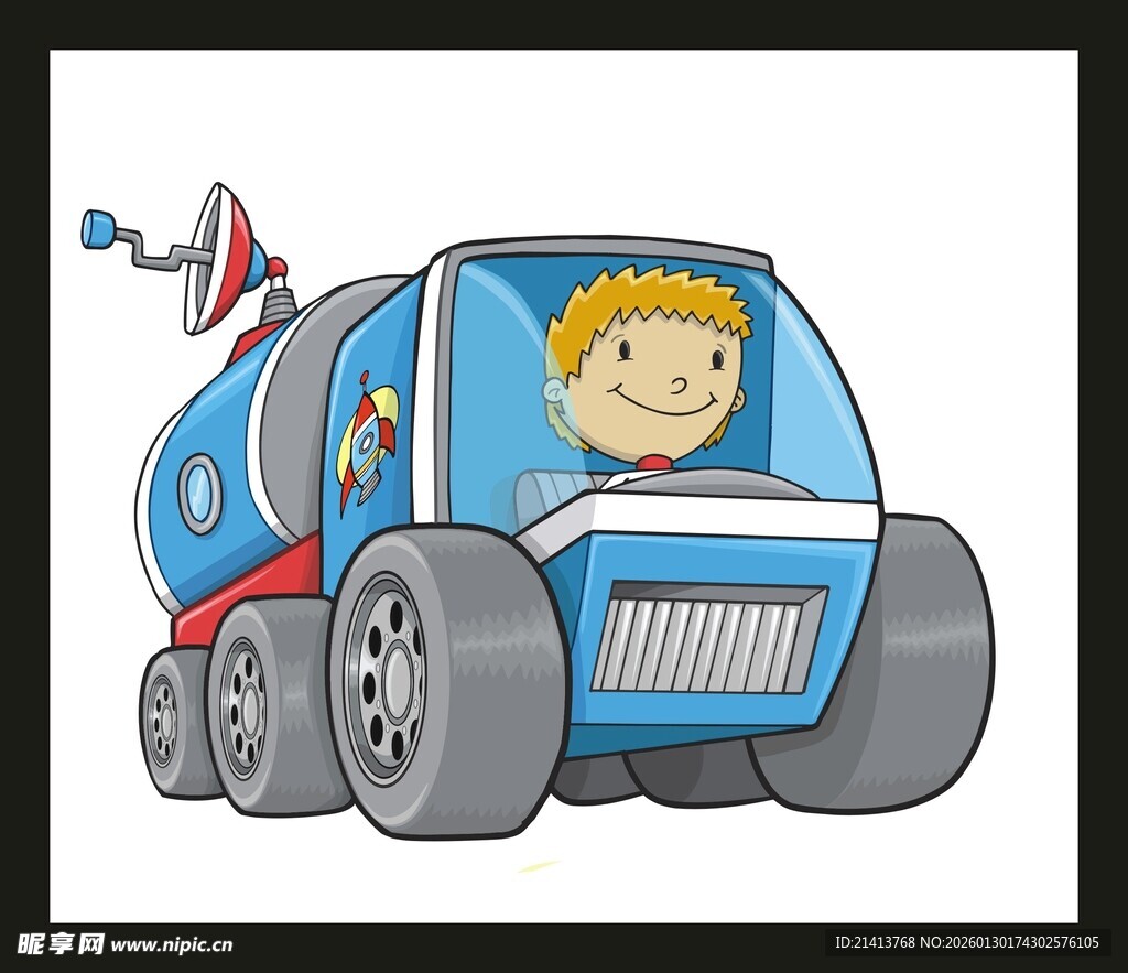 卡通男孩驾驶蓝色大卡车