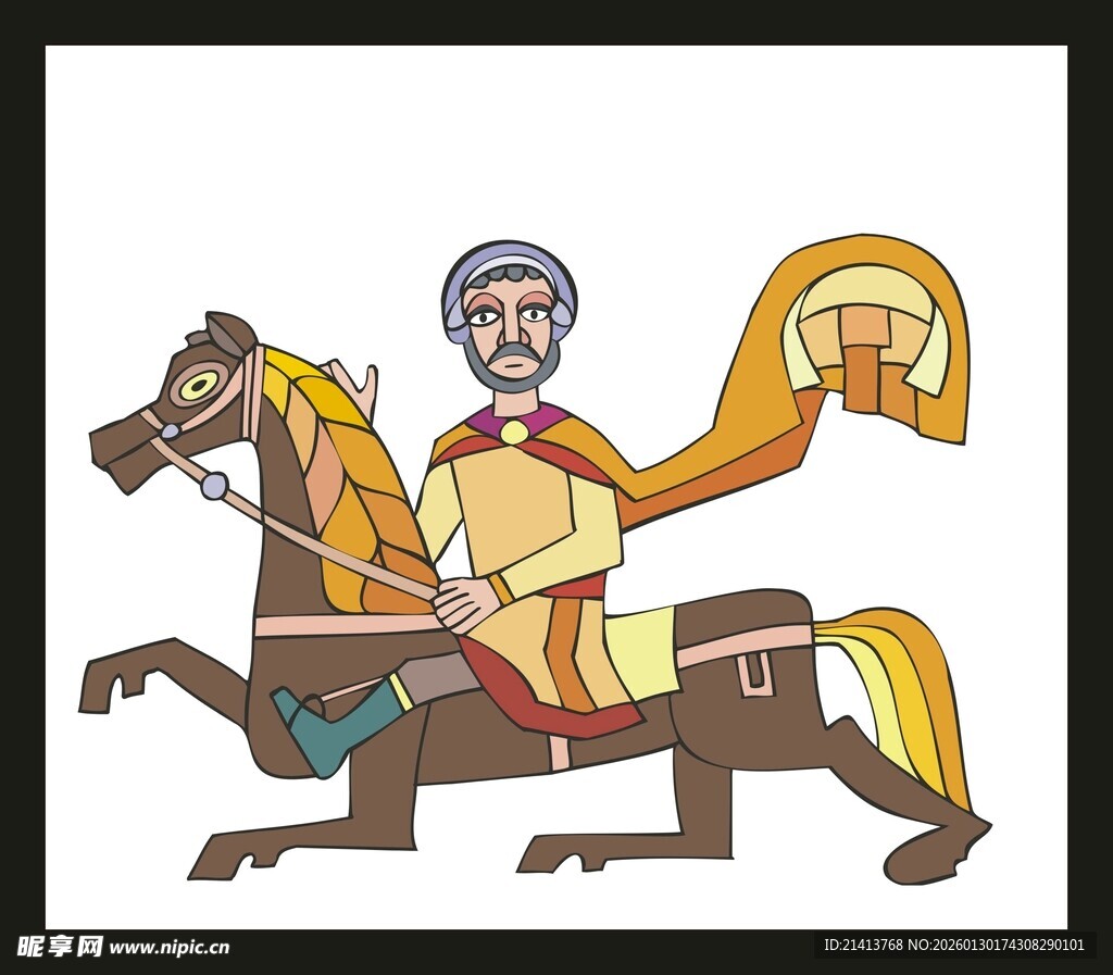 骑马持物的古代人物形象