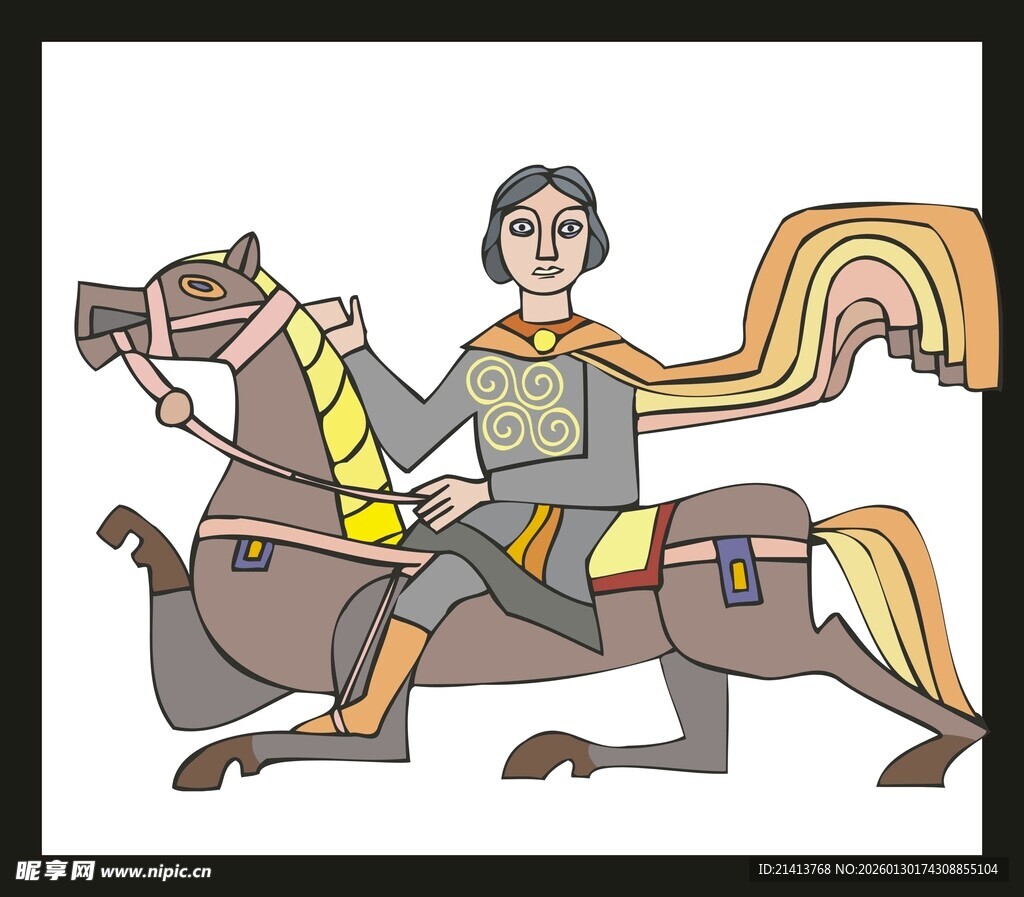 骑马持物的古代英勇人物