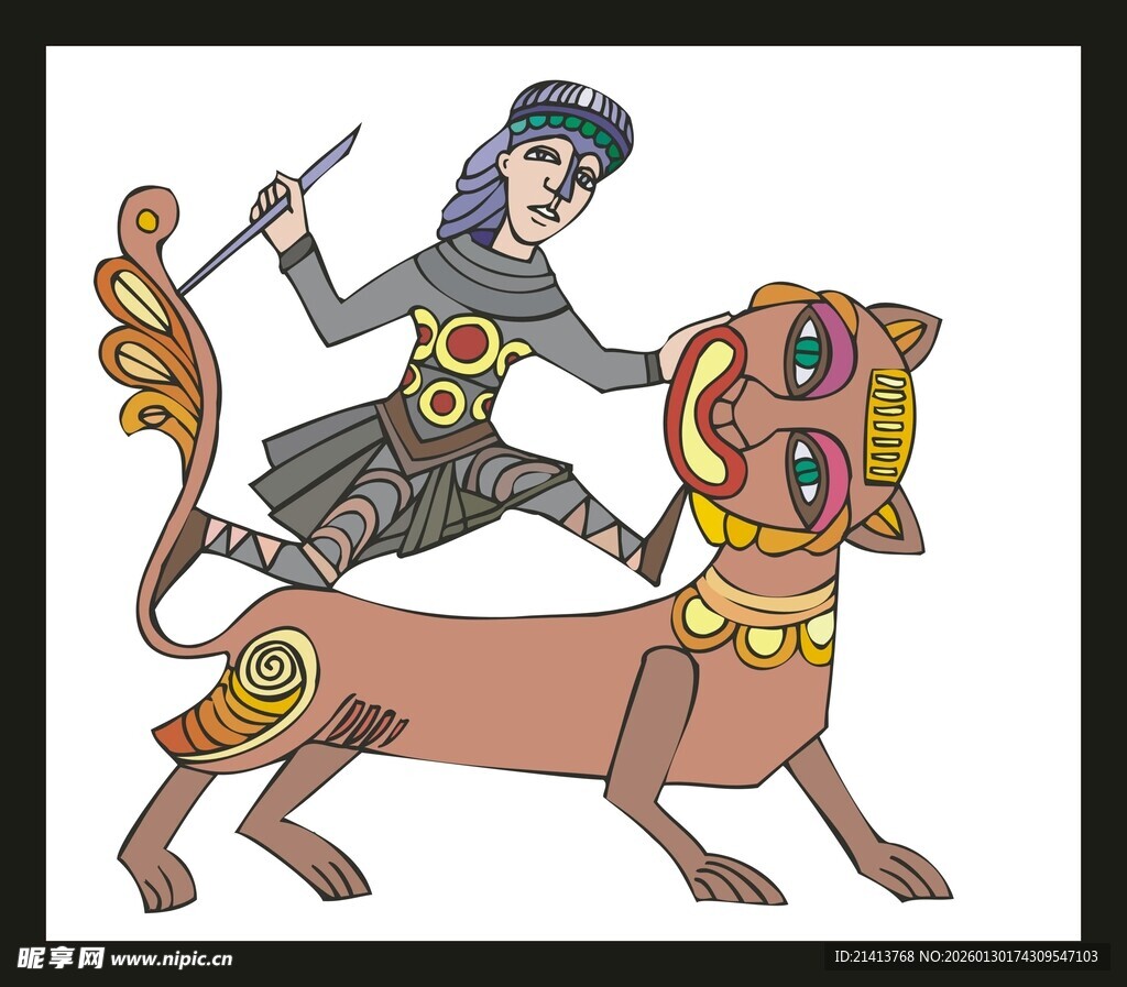 神话人物骑兽图