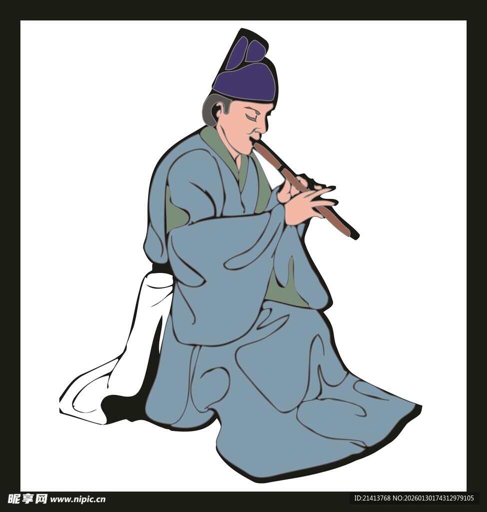 古代男子吹笛图