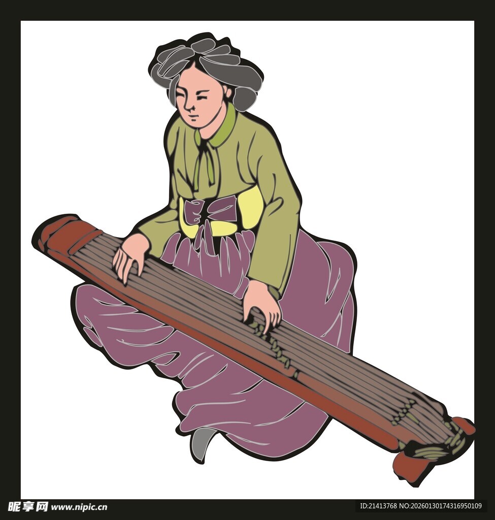 女子优雅弹奏传统古琴