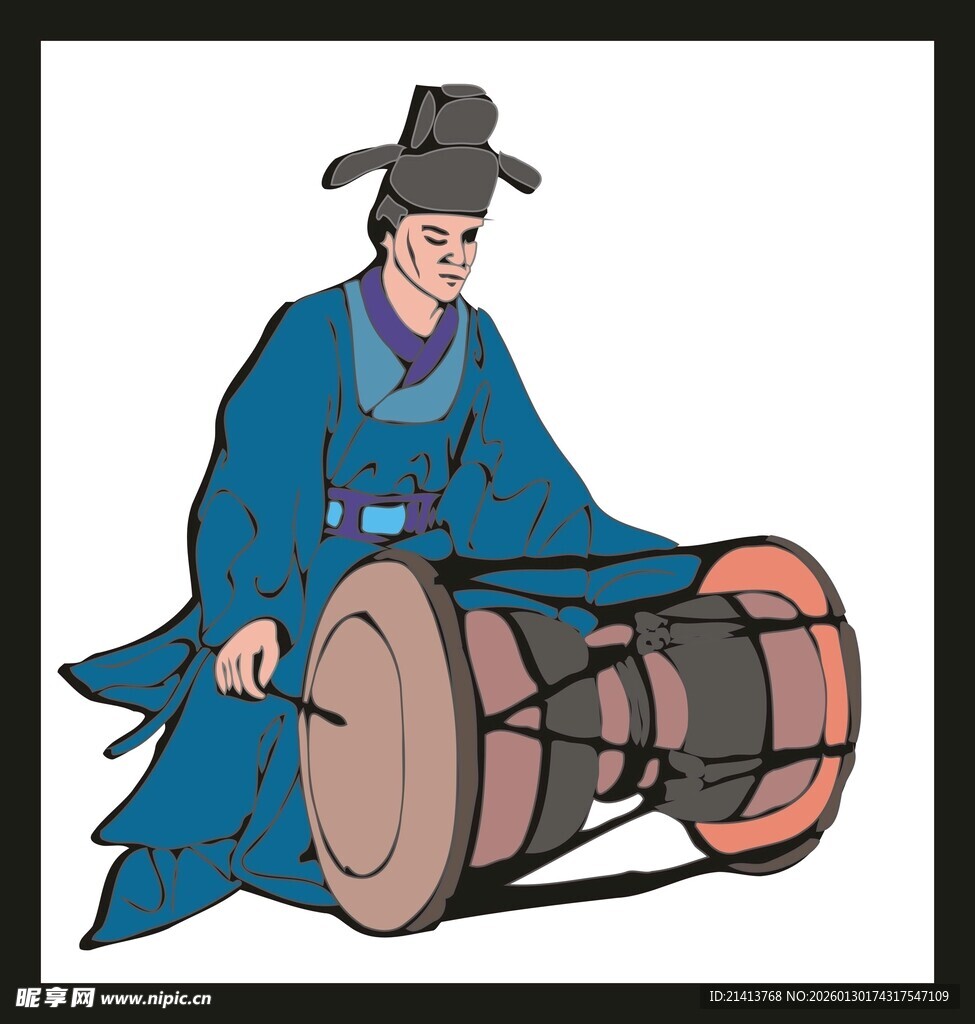古代男子击鼓图