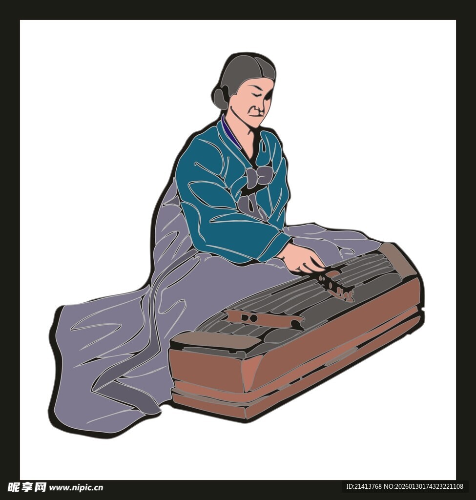 女子专注弹奏传统古琴