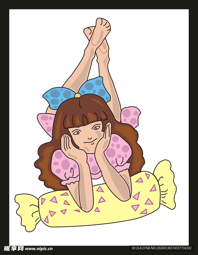 趴着的可爱卡通小女孩