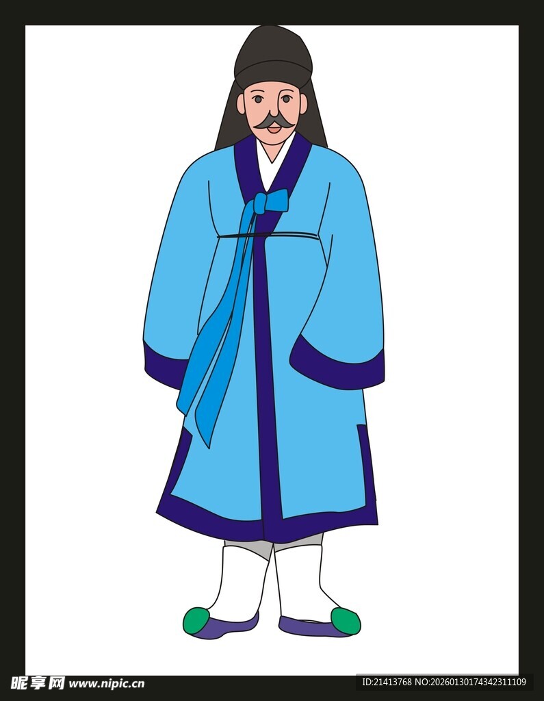 古代男子蓝色长袍形象