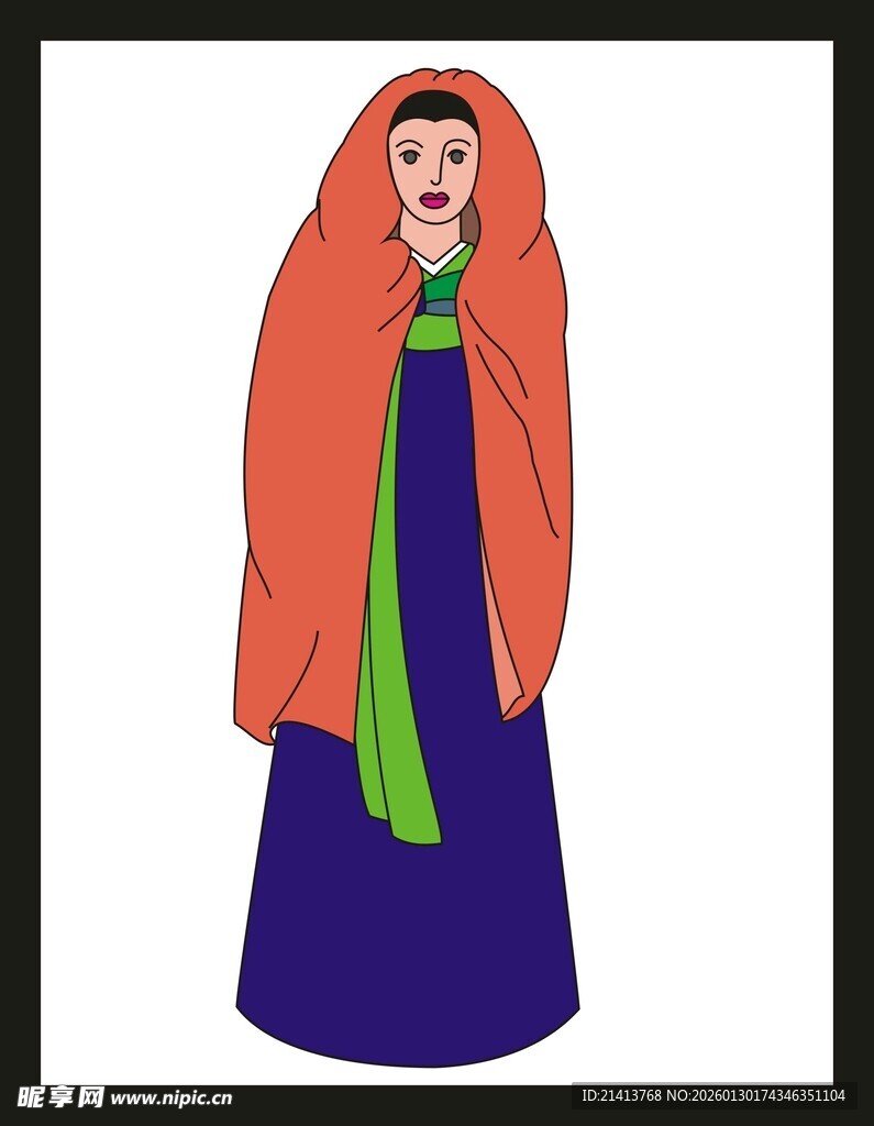 戴头巾穿长裙的女性形象