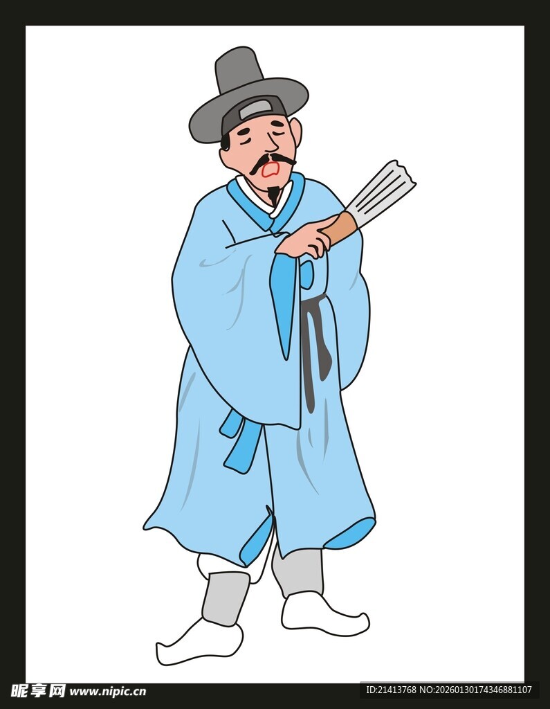 古代书生持书卷形象