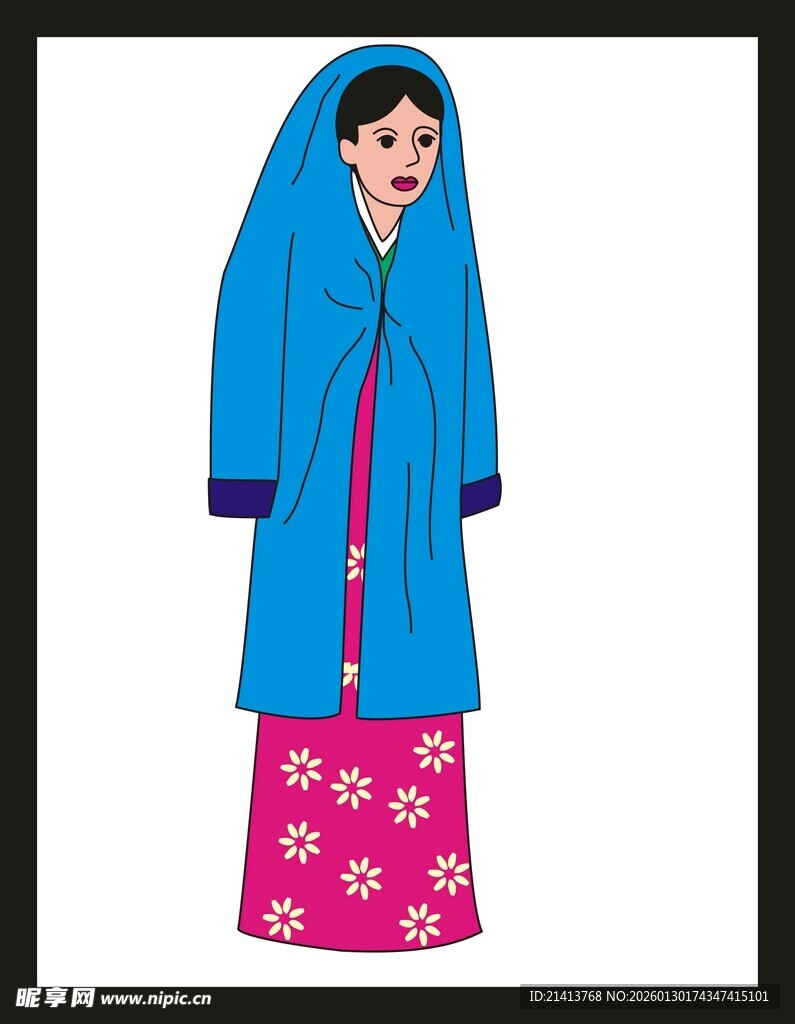 蓝色连帽民族风服饰