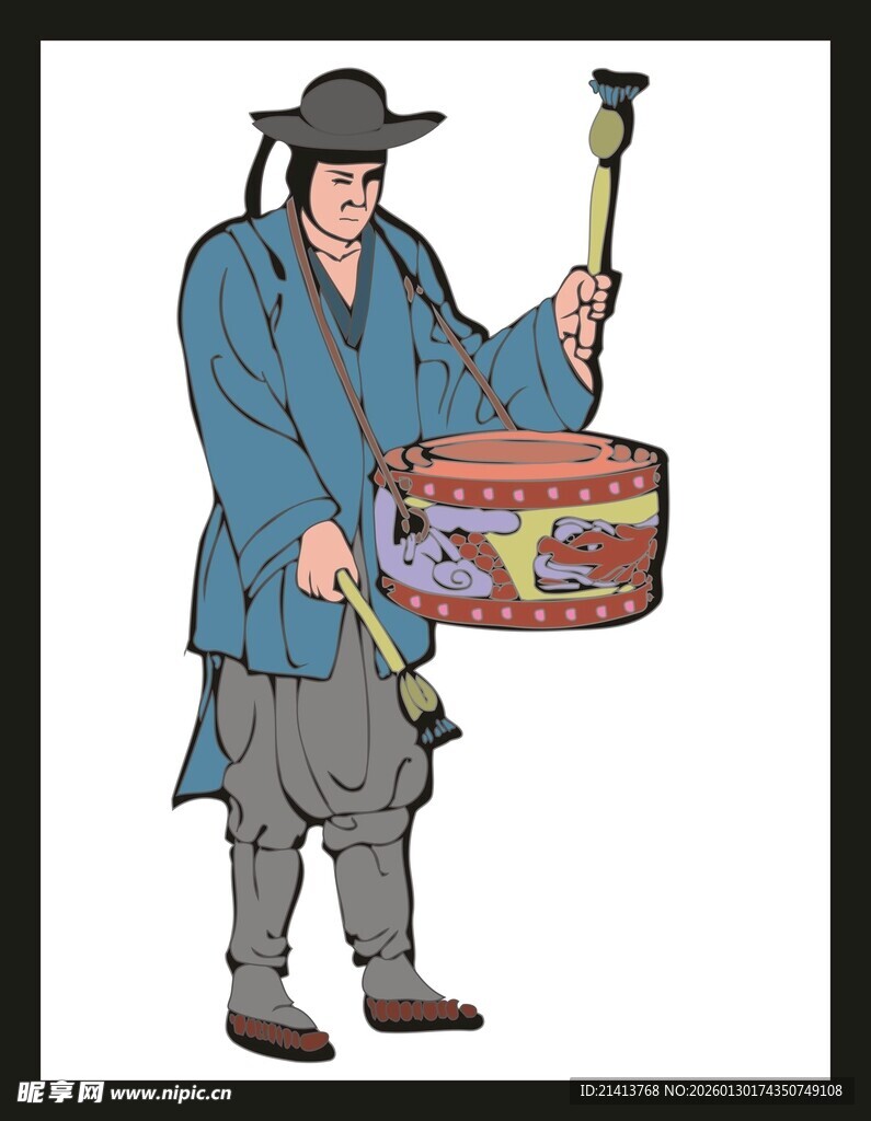 古代敲锣报信者形象