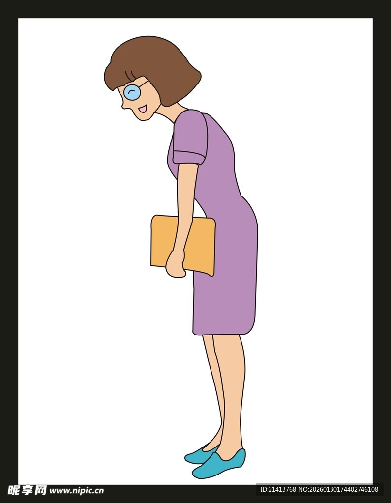 弯腰持物的紫衣女士