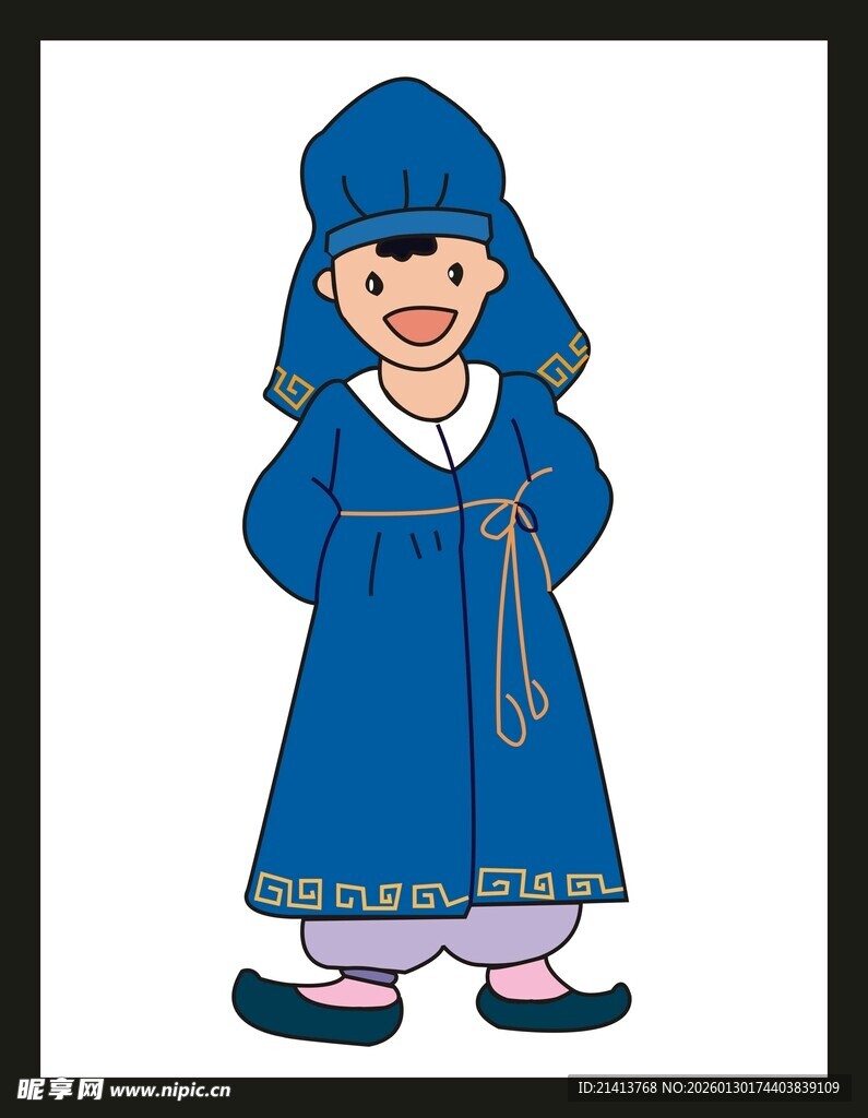 穿蓝衣戴帽的卡通人物