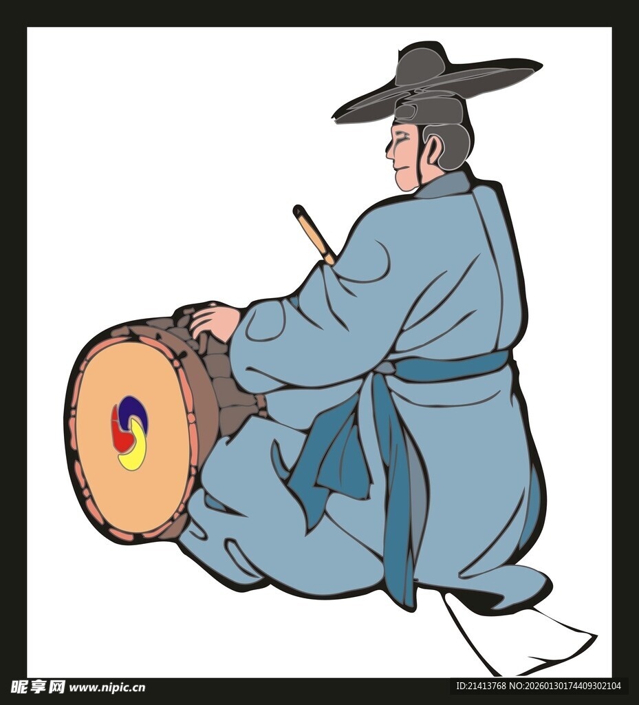 古代男子击鼓图