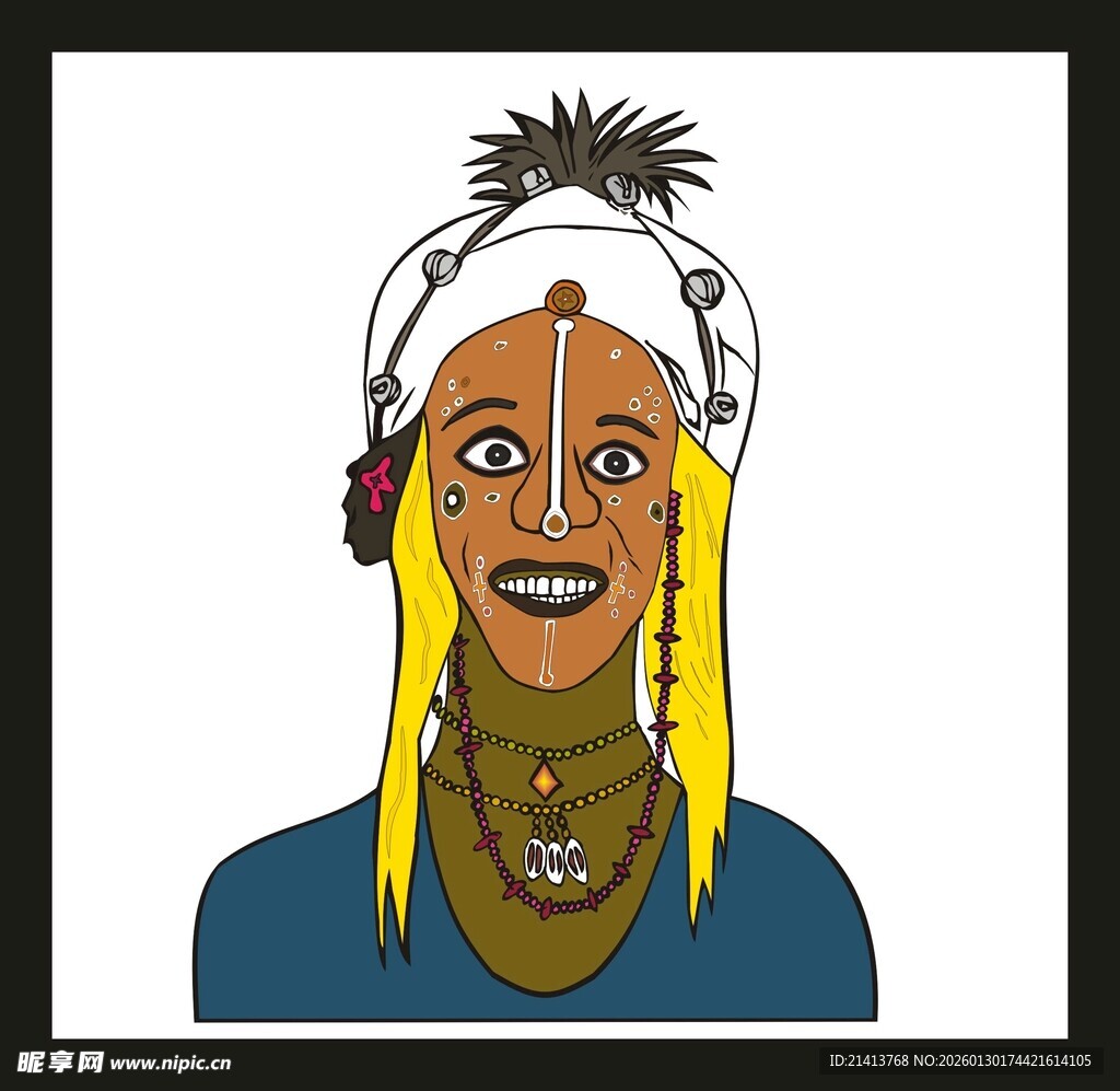 戴头饰的非洲风格人物形象