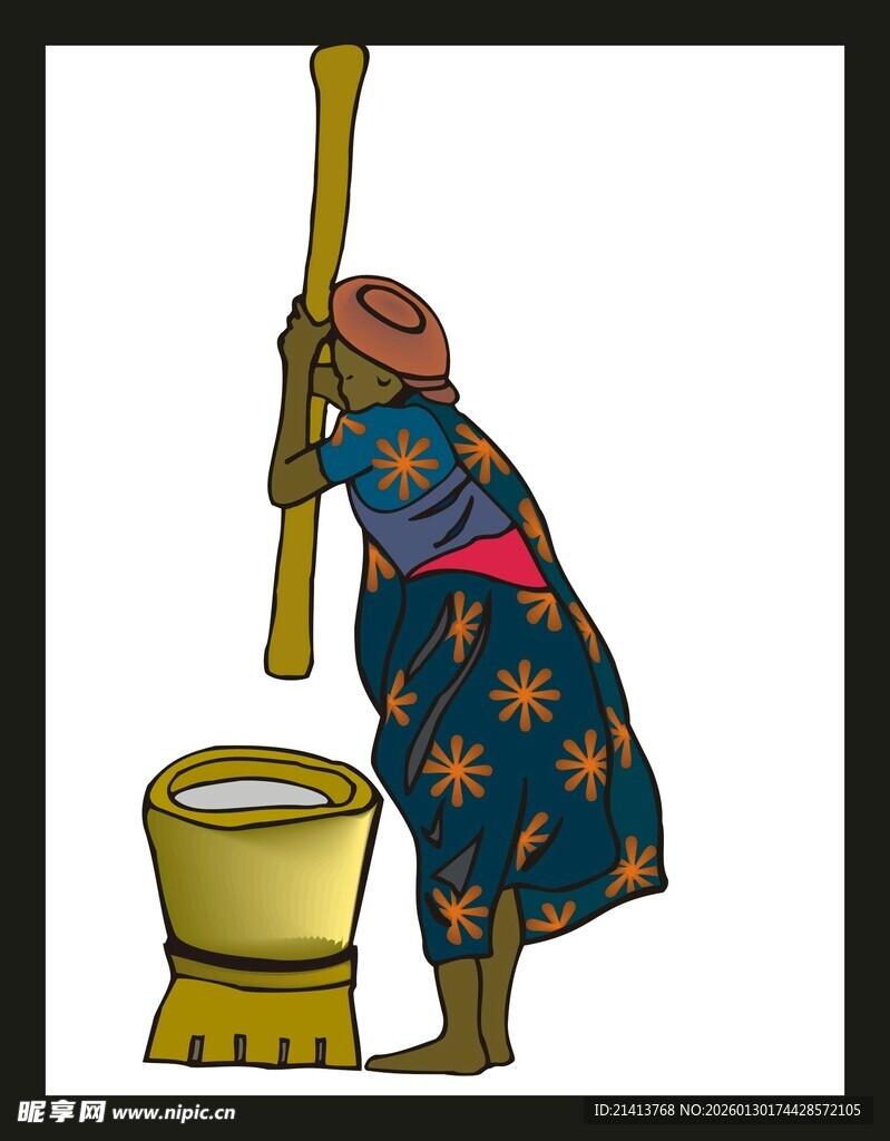 非洲妇女持棍劳作场景