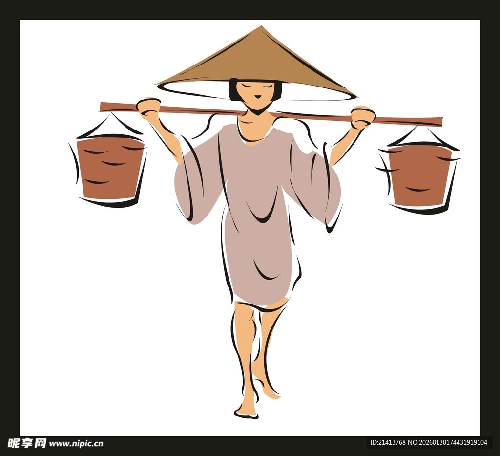 挑担的传统服饰人物