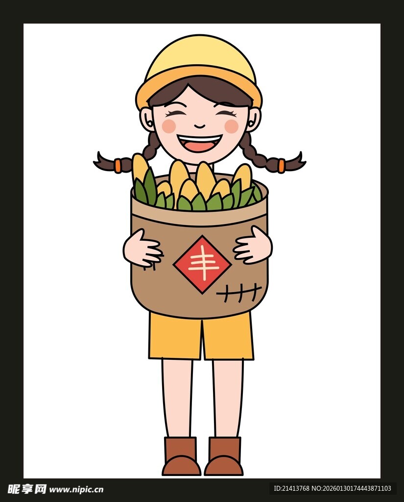 女孩捧袋玉米笑盈盈
