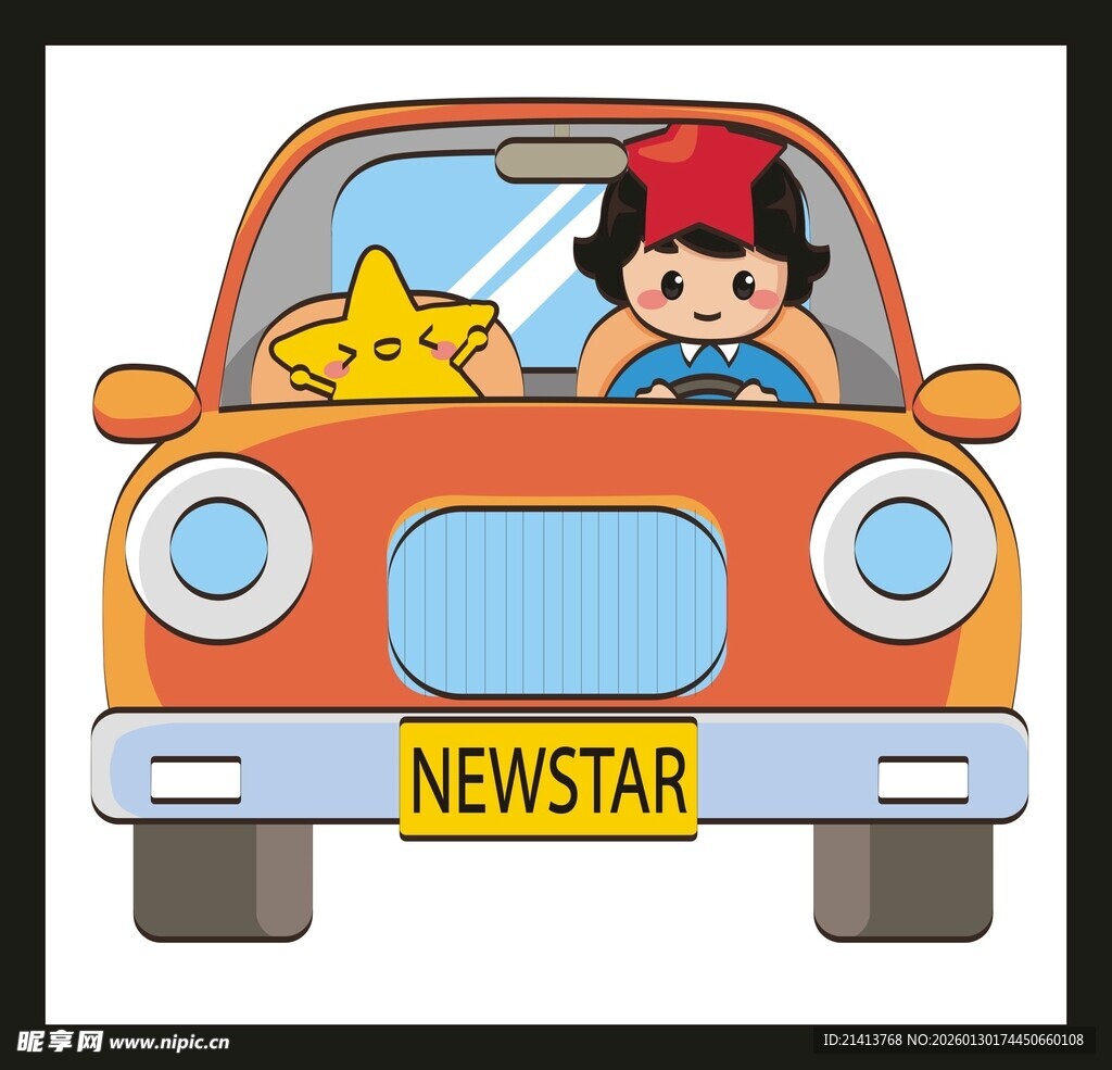 卡通男孩驾车开启新旅程