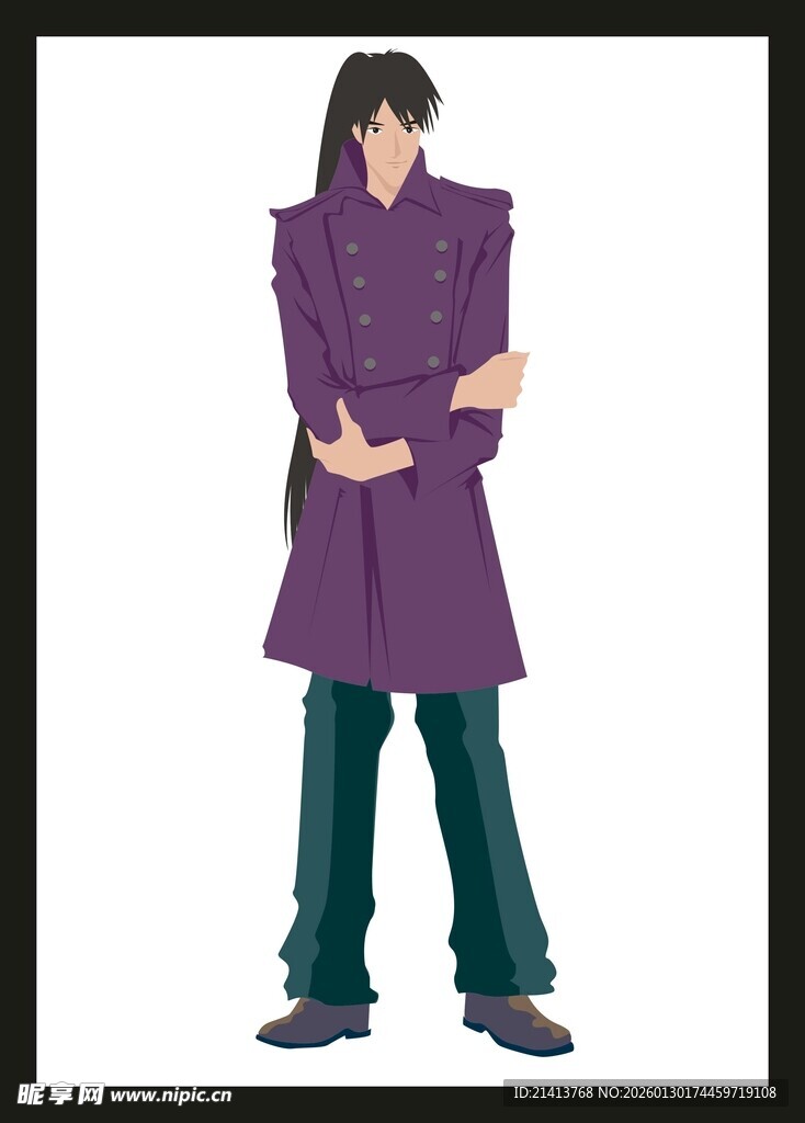 紫色风衣男子造型展示