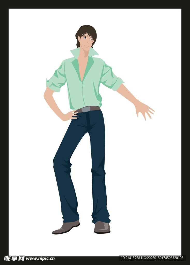 休闲装扮男子随性站姿