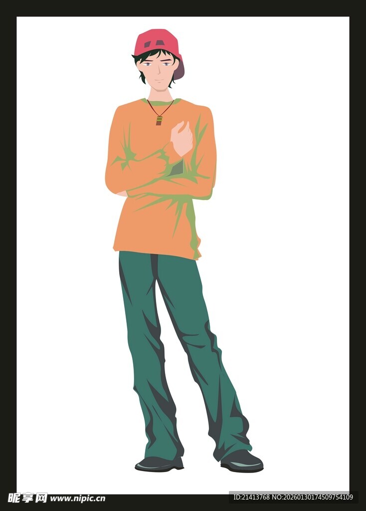 戴红帽的休闲风站立男子