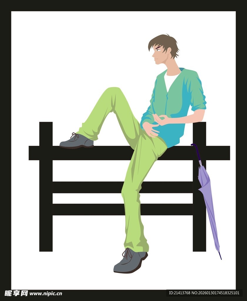 坐在长椅上的时尚男子