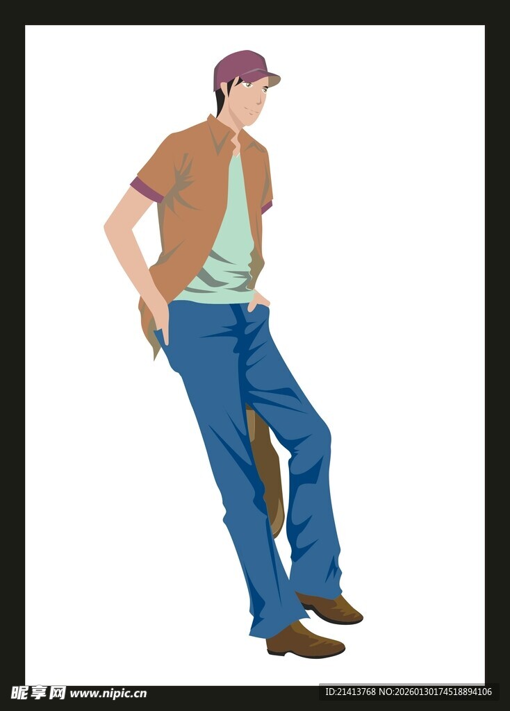 休闲装扮男子站立姿态