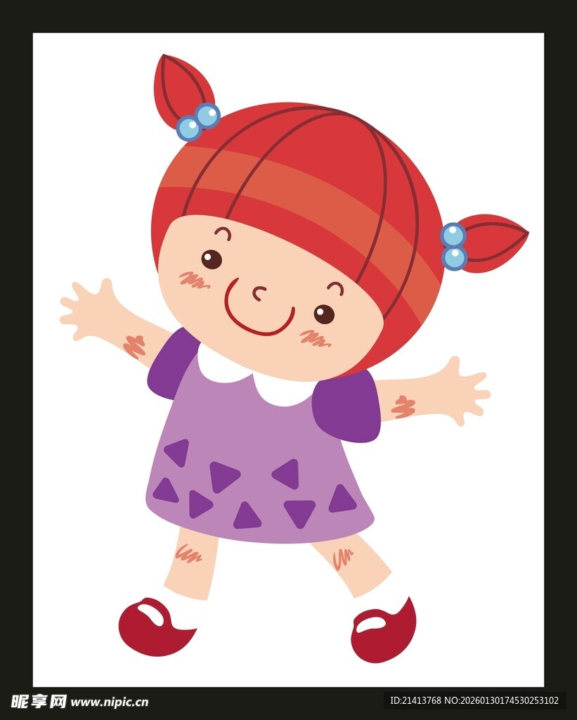 可爱扎辫小女孩欢快站立