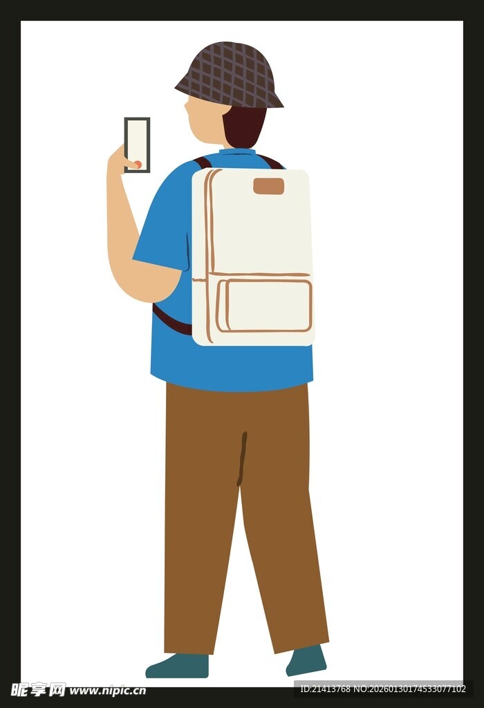 背包者手持手机拍照