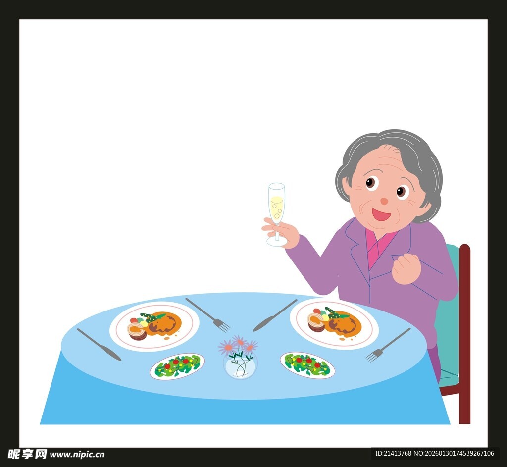 老人独自用餐场景