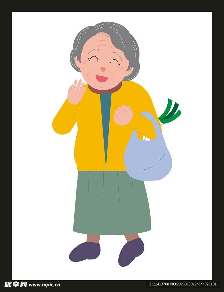 提袋买菜的老年女性