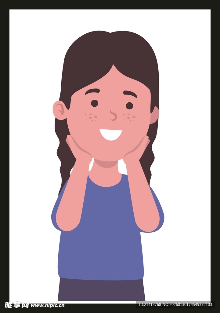 扎辫女孩开心捂脸颊