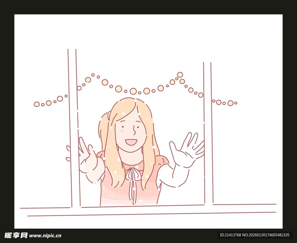 窗边金发女孩惊喜张望