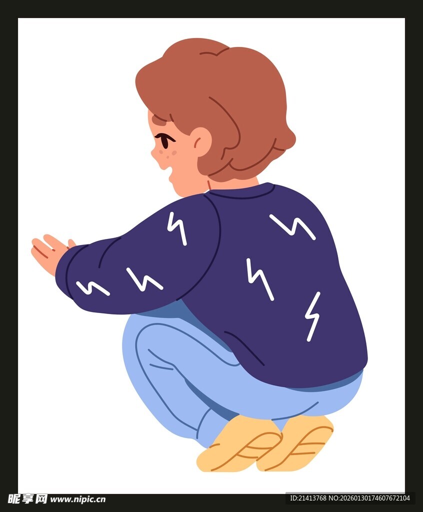 蹲坐的闪电图案上衣人物