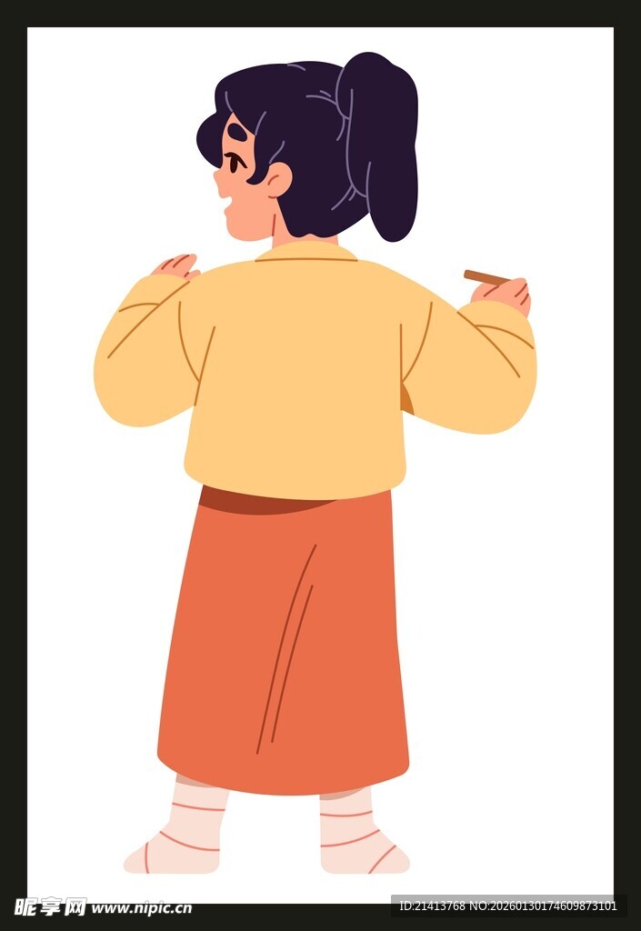 穿黄上衣配红裙的女孩