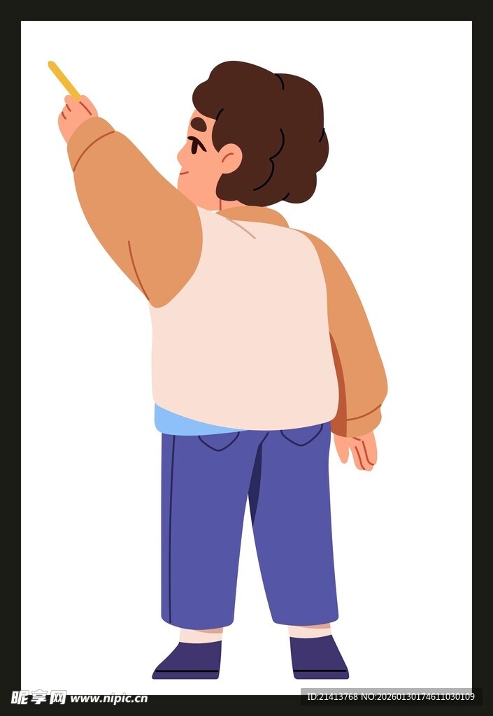 指向远方的卡通胖男孩