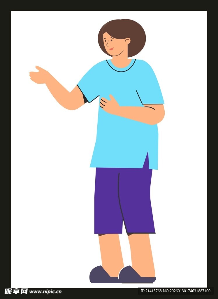 站立的蓝衣人物