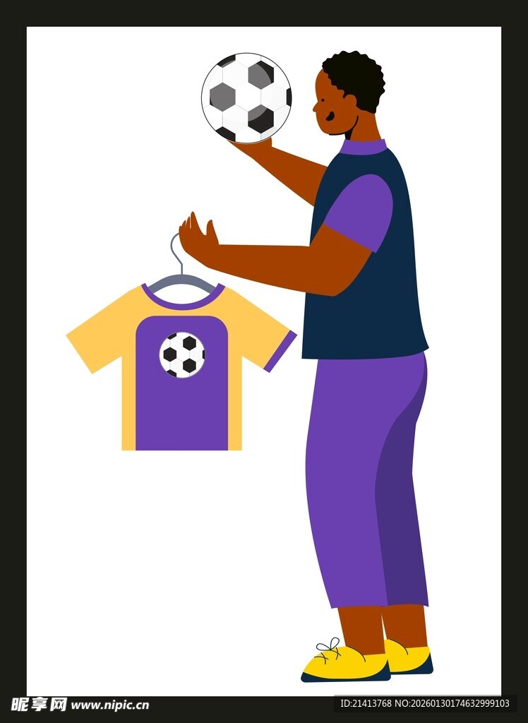 男子手持足球与球衣