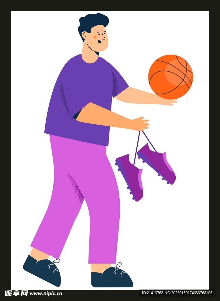 男子手持篮球与运动鞋