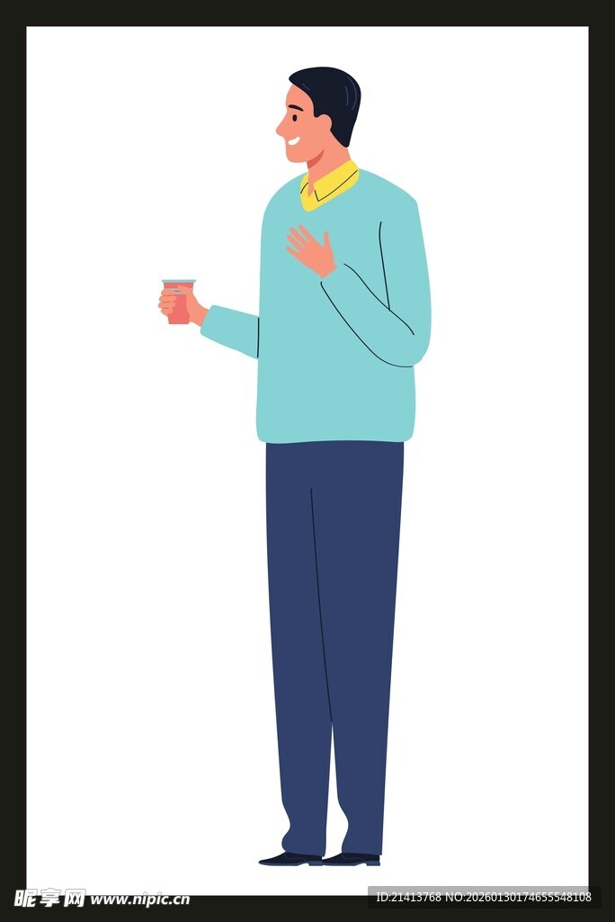 手持杯子的站立男士