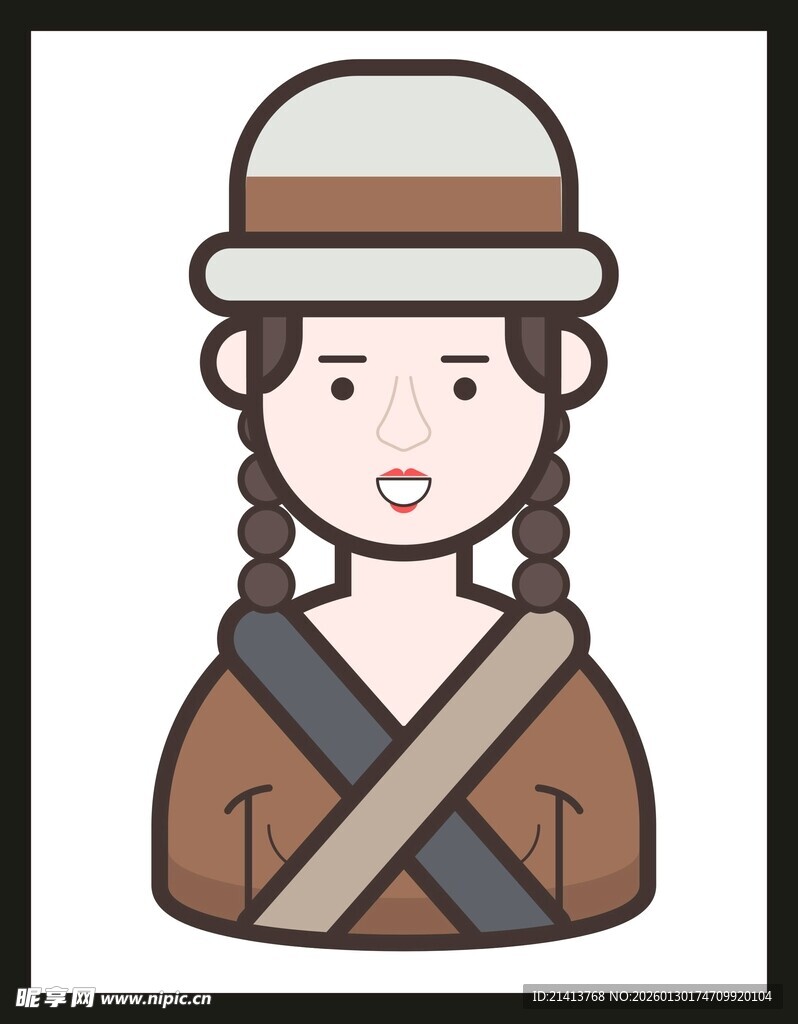 戴帽辫发的传统服饰人物