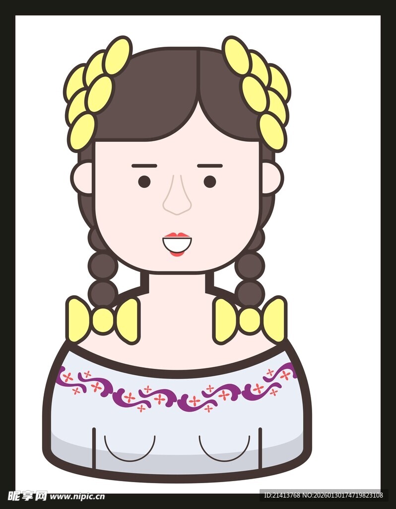 扎双辫戴花饰的卡通女孩